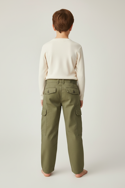 Pantalon Cargo Vert Kaki Coton Ample Garçon - vue 2
