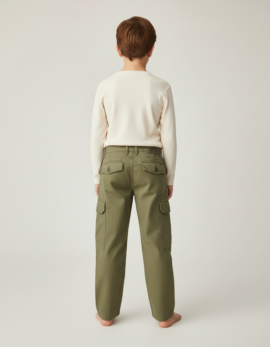 Pantalon Cargo Vert Kaki Coton Ample Garçon - vue 2