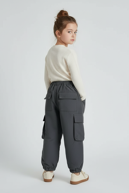 Pantalon Cargo Gris Ample Enfant Doublé Chaud - Polyester - vue 2