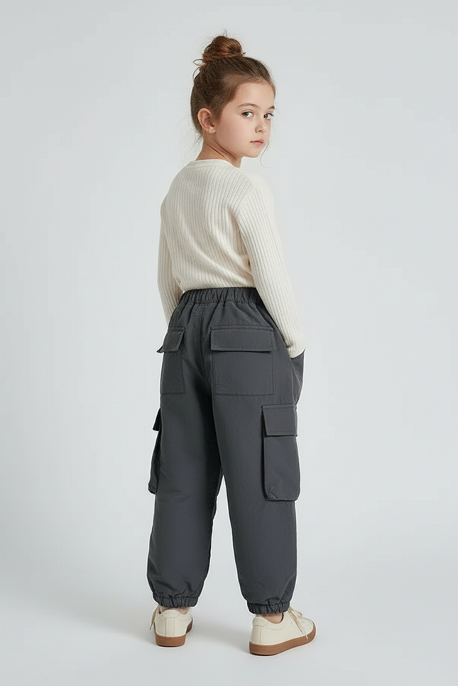 Pantalon Cargo Gris Ample Enfant Doublé Chaud - Polyester - vue 2
