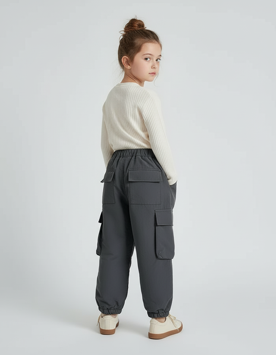 Pantalon Cargo Gris Ample Enfant Doublé Chaud - Polyester - vue 2