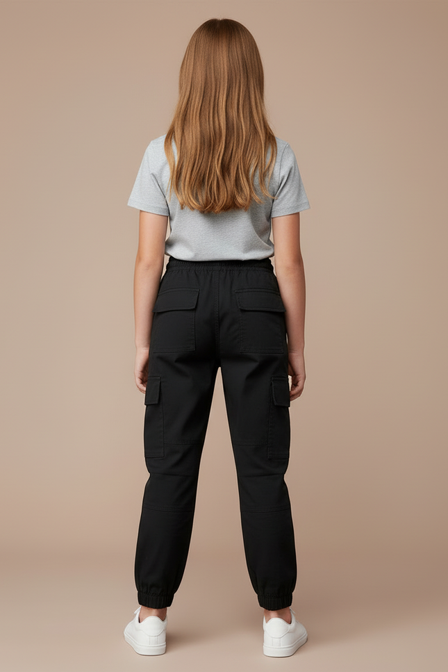 Pantalon Cargo Noir Coton Ample Enfant Multipoches - vue 2