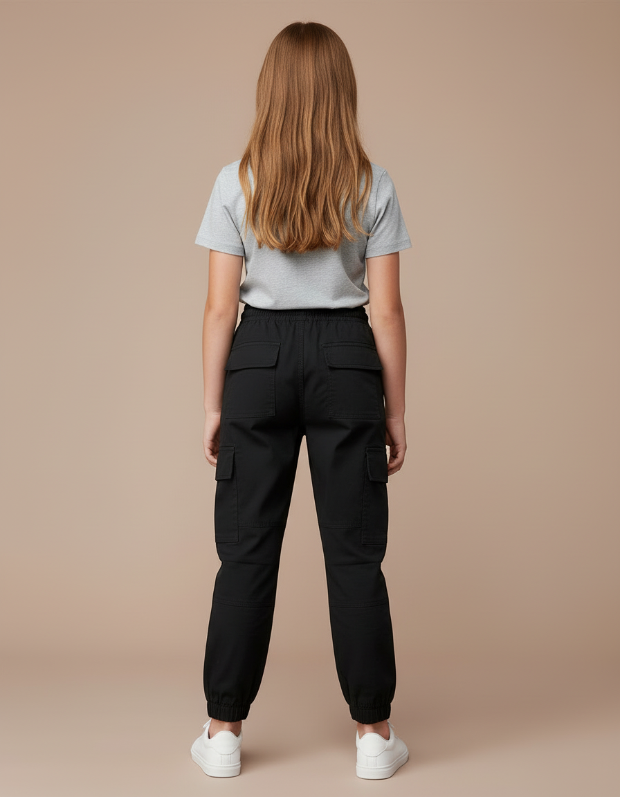 Pantalon Cargo Noir Coton Ample Enfant Multipoches - vue 2