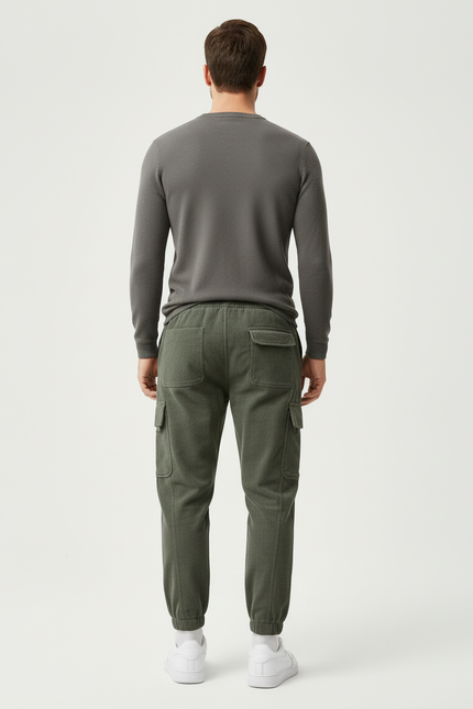Pantalon Cargo Vert Côtelé Ample Décontracté Homme - Kaki Cordé - vue 2