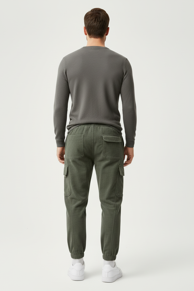 Pantalon Cargo Vert Côtelé Ample Décontracté Homme - Kaki Cordé - vue 2