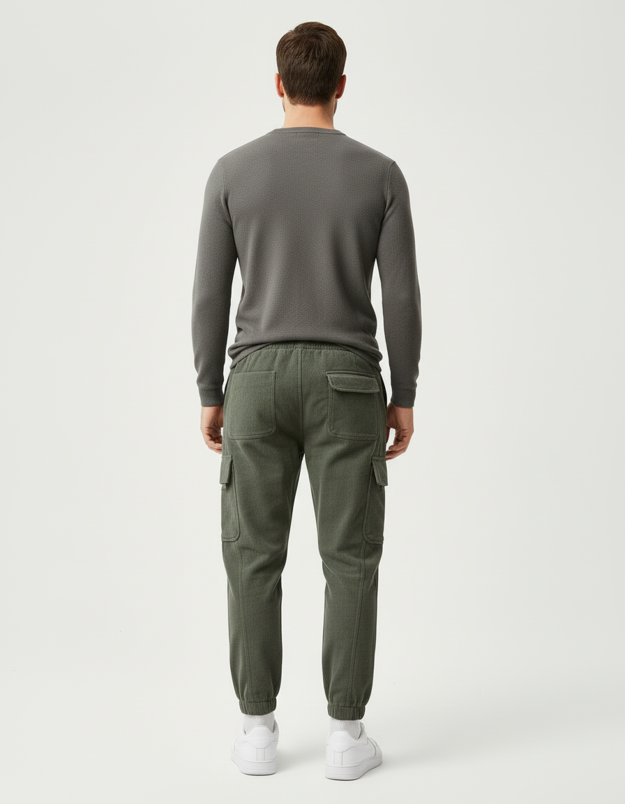 Pantalon Cargo Vert Côtelé Ample Décontracté Homme - Kaki Cordé - vue 2