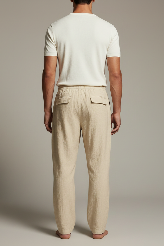 Pantalon Cargo Beige Léger Cordon Multipoches Décontracté Homme - Lin - vue 2