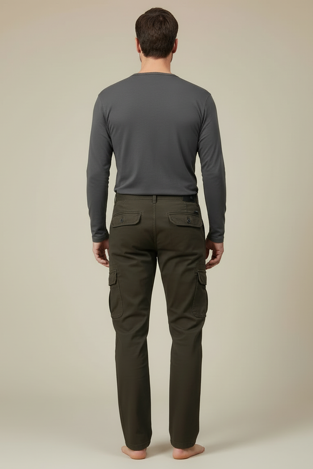 Pantalon Cargo Homme Vert Multipoches Coton Décontracté - Kaki Toile - vue 2