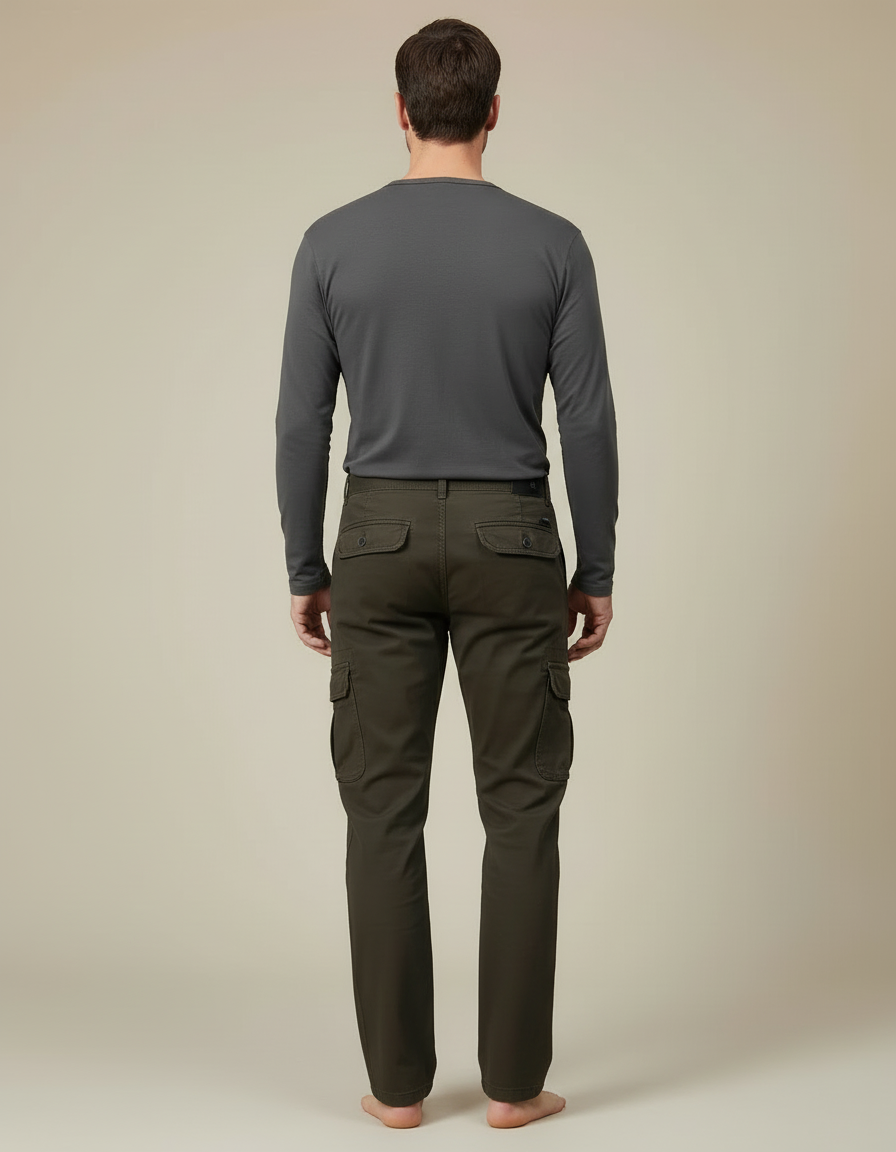 Pantalon Cargo Homme Vert Multipoches Coton Décontracté - Kaki Toile - vue 2