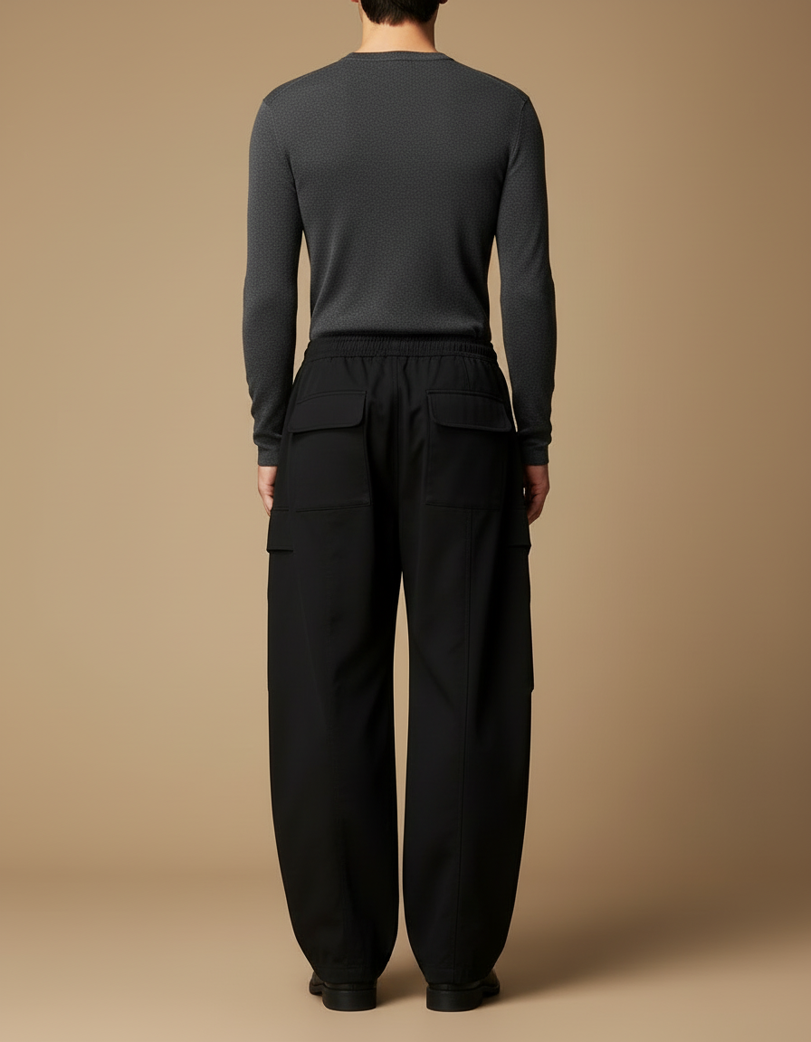 Pantalon Cargo Homme Noir Baggy - Polyester - vue 2
