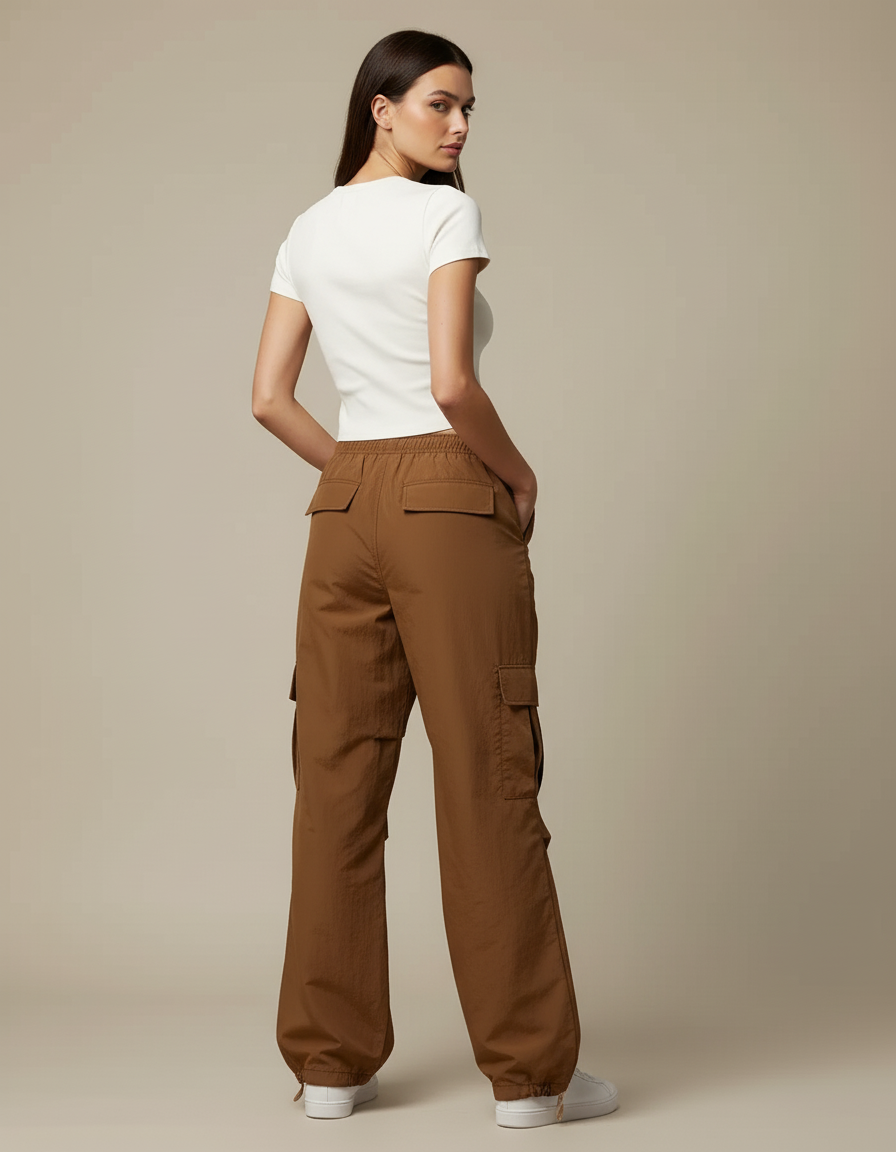 Pantalon Cargo Marron Ample Streetwear Femme - Polyester - vue 2
