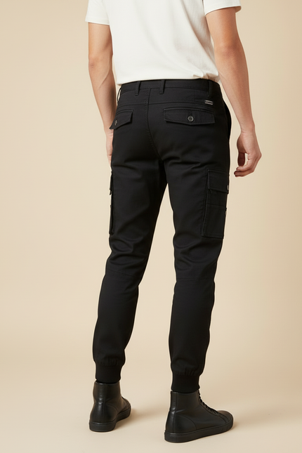 Pantalon Cargo Noir Homme Multipoches Jogger Coton - vue 2