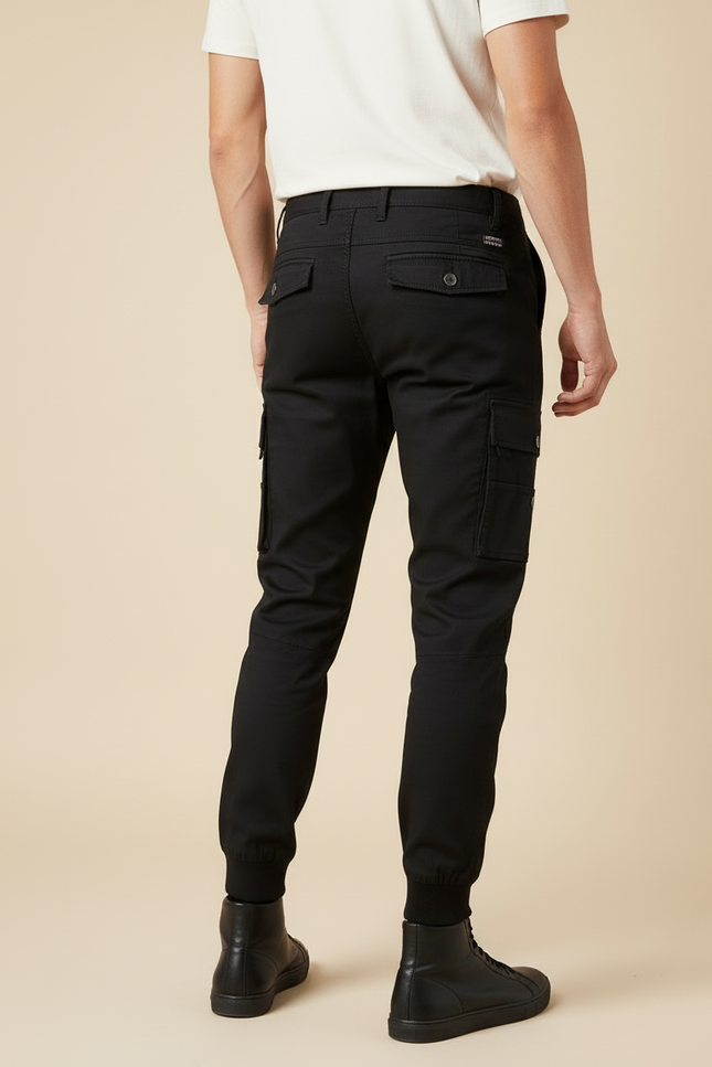 Pantalon Cargo Noir Homme Multipoches Jogger Coton - vue 2