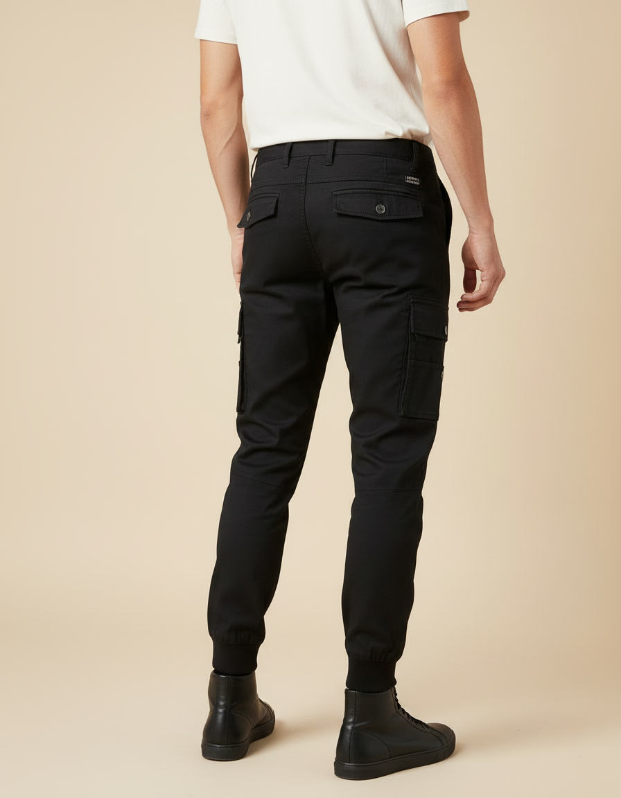 Pantalon Cargo Noir Homme Multipoches Jogger Coton - vue 2
