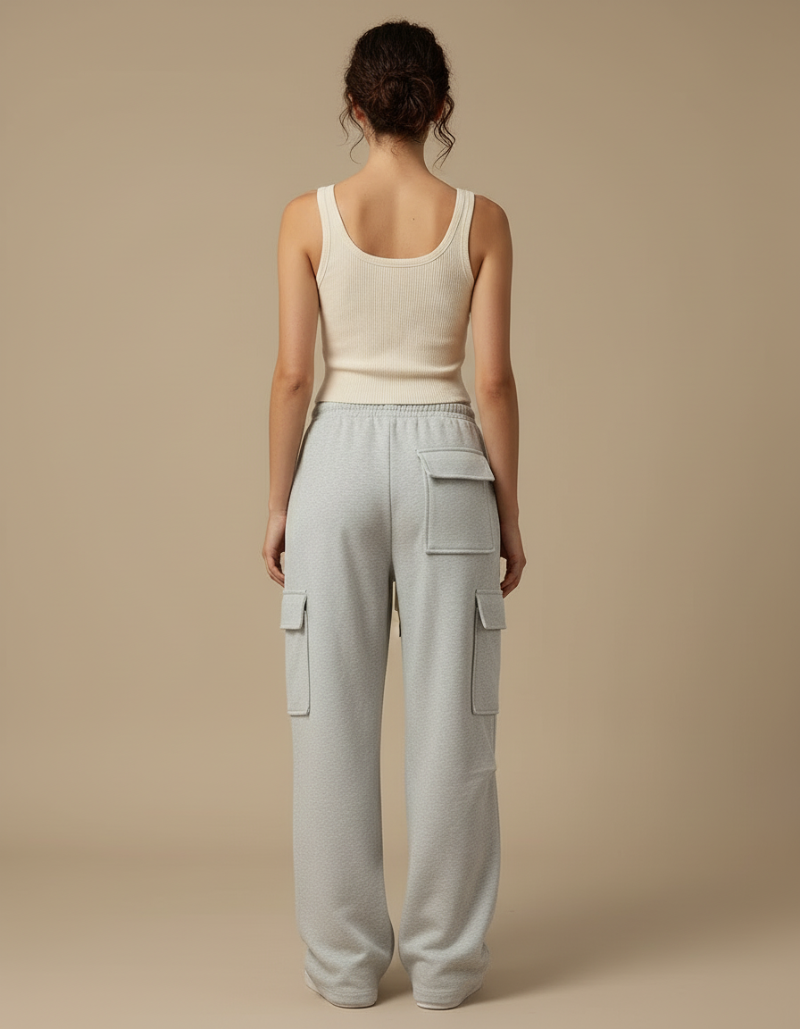 Pantalon Cargo Gris Ample Molletonné Décontracté Femme - vue 2