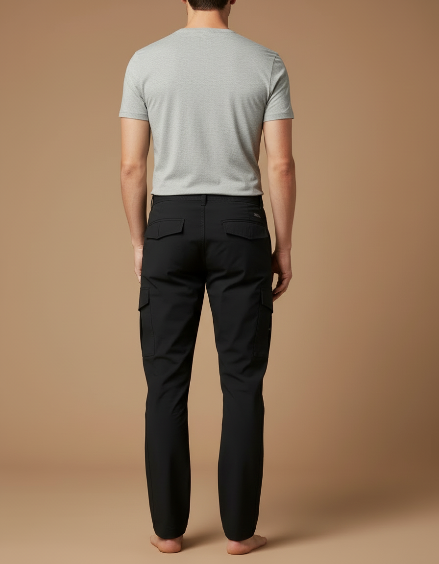 Pantalon Cargo Noir Homme Multipoches Décontracté Simple - Polyester - vue 2