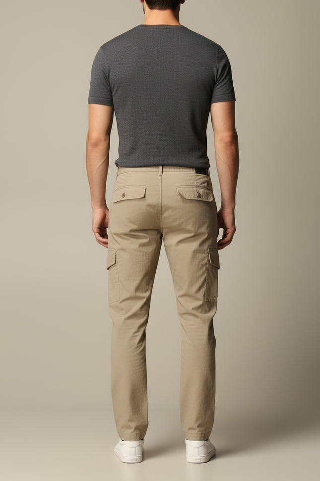 Pantalon Cargo Beige Décontracté Coton Multi-Poches Homme - vue 2