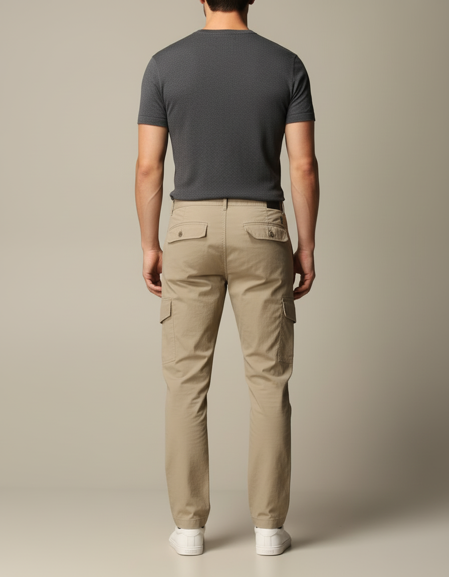 Pantalon Cargo Beige Décontracté Coton Multi-Poches Homme - vue 2