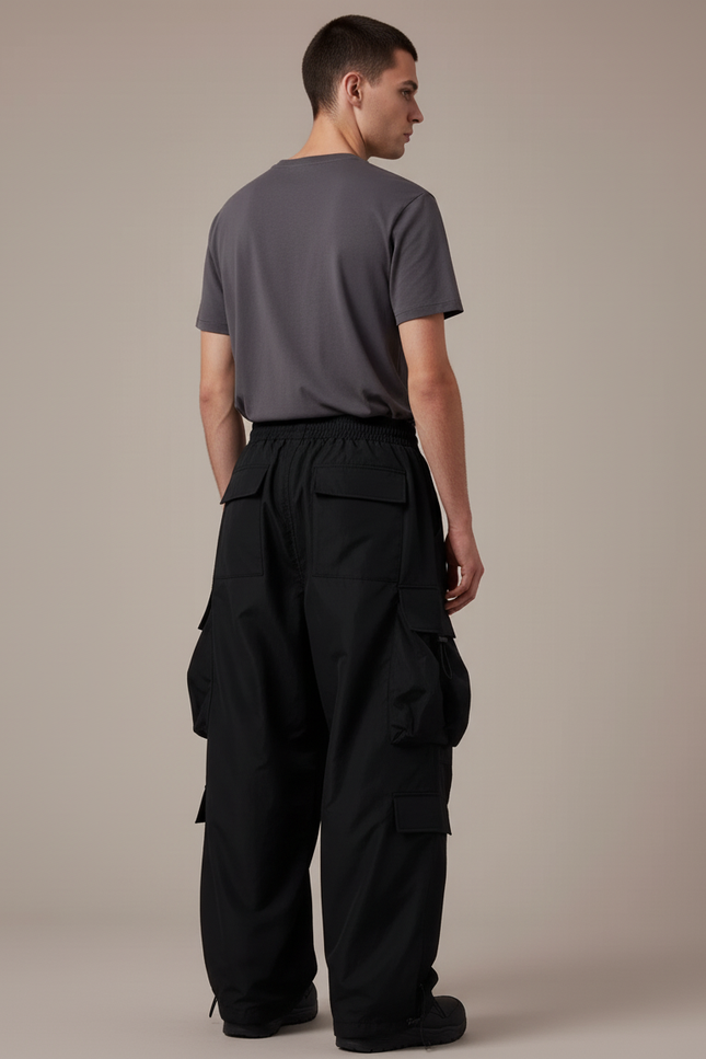 Pantalon Cargo Noir Ample Imperméable Multi-Poches Homme - Polyester - vue 2