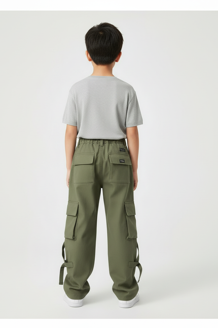 Pantalon Cargo Vert Militaire Ample Multipoches Zippé - Kaki Toile - vue 2