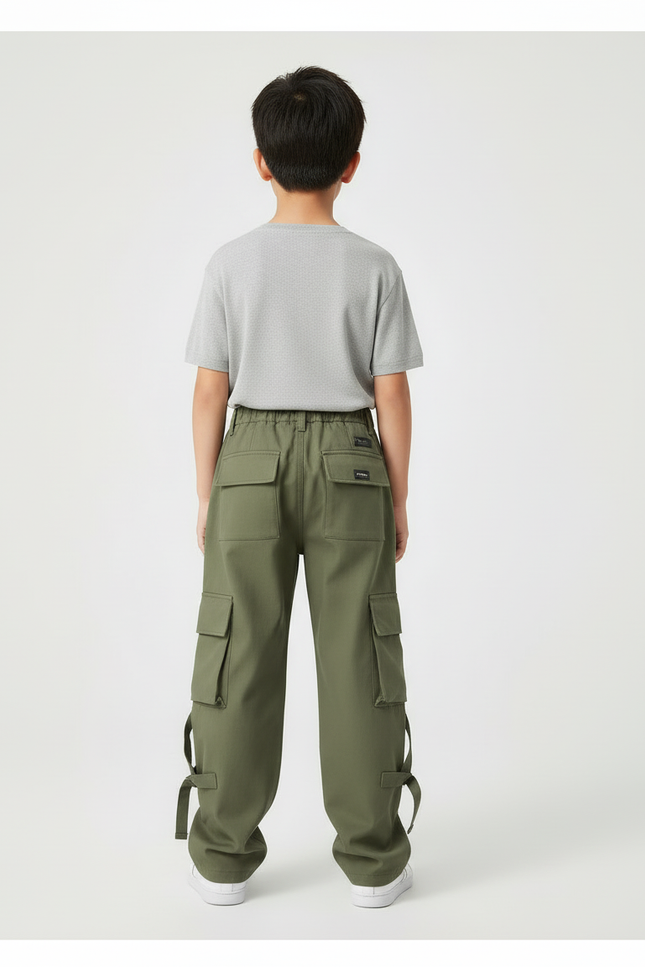 Pantalon Cargo Vert Militaire Ample Multipoches Zippé - Kaki Toile - vue 2