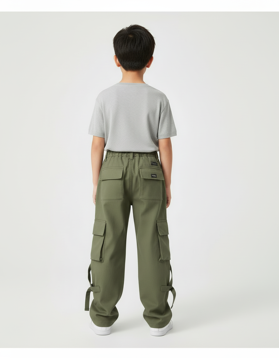 Pantalon Cargo Vert Militaire Ample Multipoches Zippé - Kaki Toile - vue 2