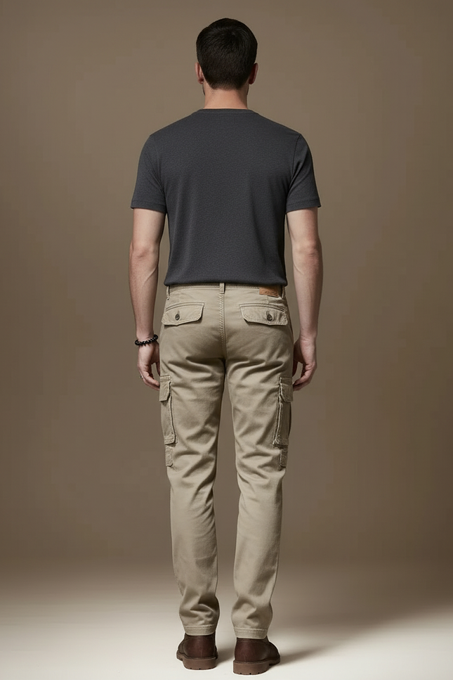 Pantalon Cargo Homme Beige Coton Slim Multipoches - vue 2