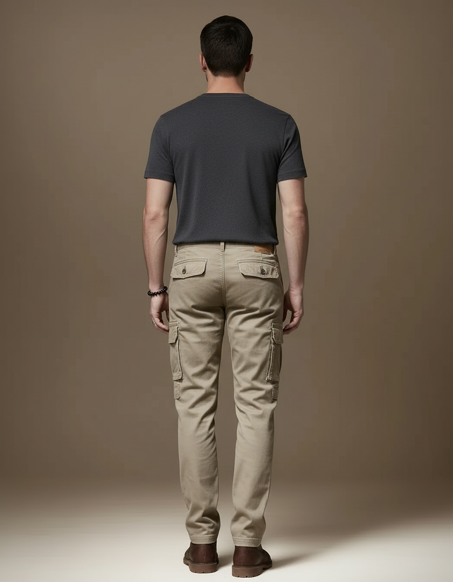 Pantalon Cargo Homme Beige Coton Slim Multipoches - vue 2
