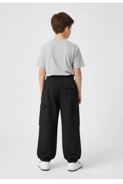 Pantalon Cargo Noir Ample Coton Enfant - Polyester - vue 2