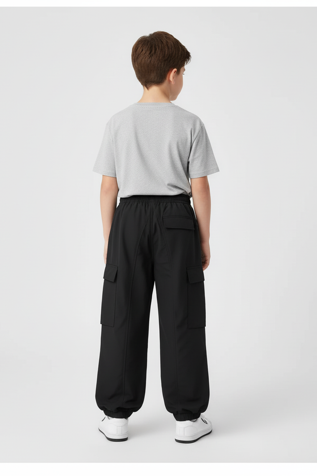 Pantalon Cargo Noir Ample Coton Enfant - Polyester - vue 2