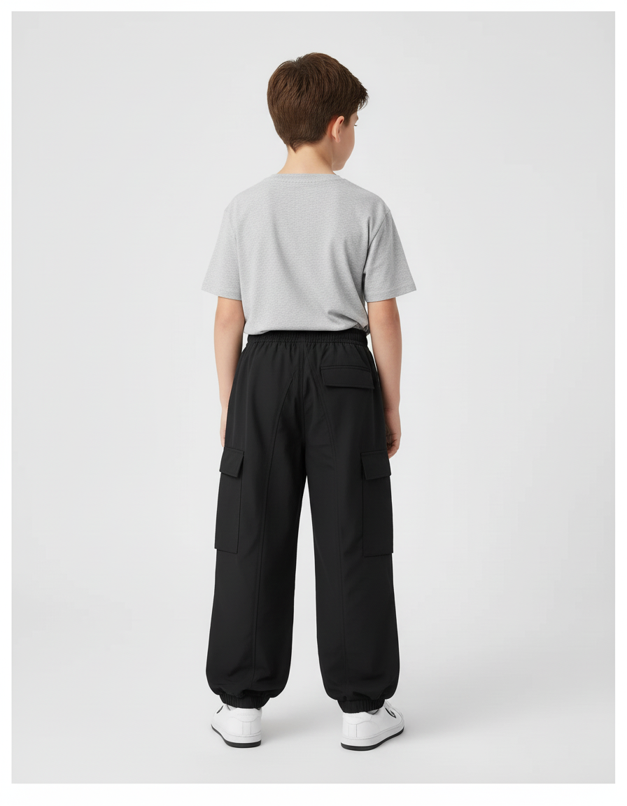 Pantalon Cargo Noir Ample Coton Enfant - Polyester - vue 2