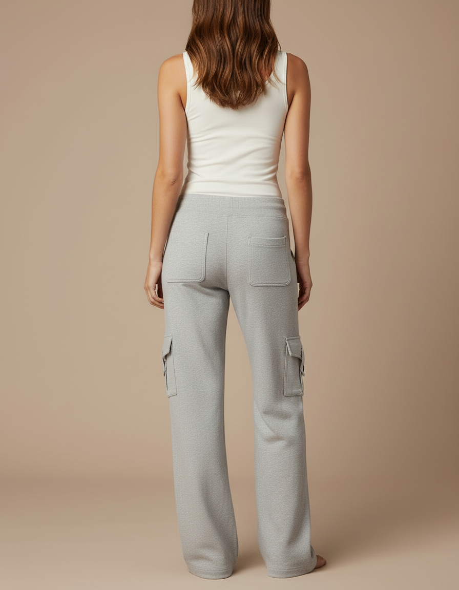 Pantalon Cargo Gris Ample Molletonné Décontracté - vue 2