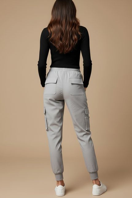 Pantalon Cargo Gris Femme Décontracté Multi-Poches Coton - Polyester - vue 2