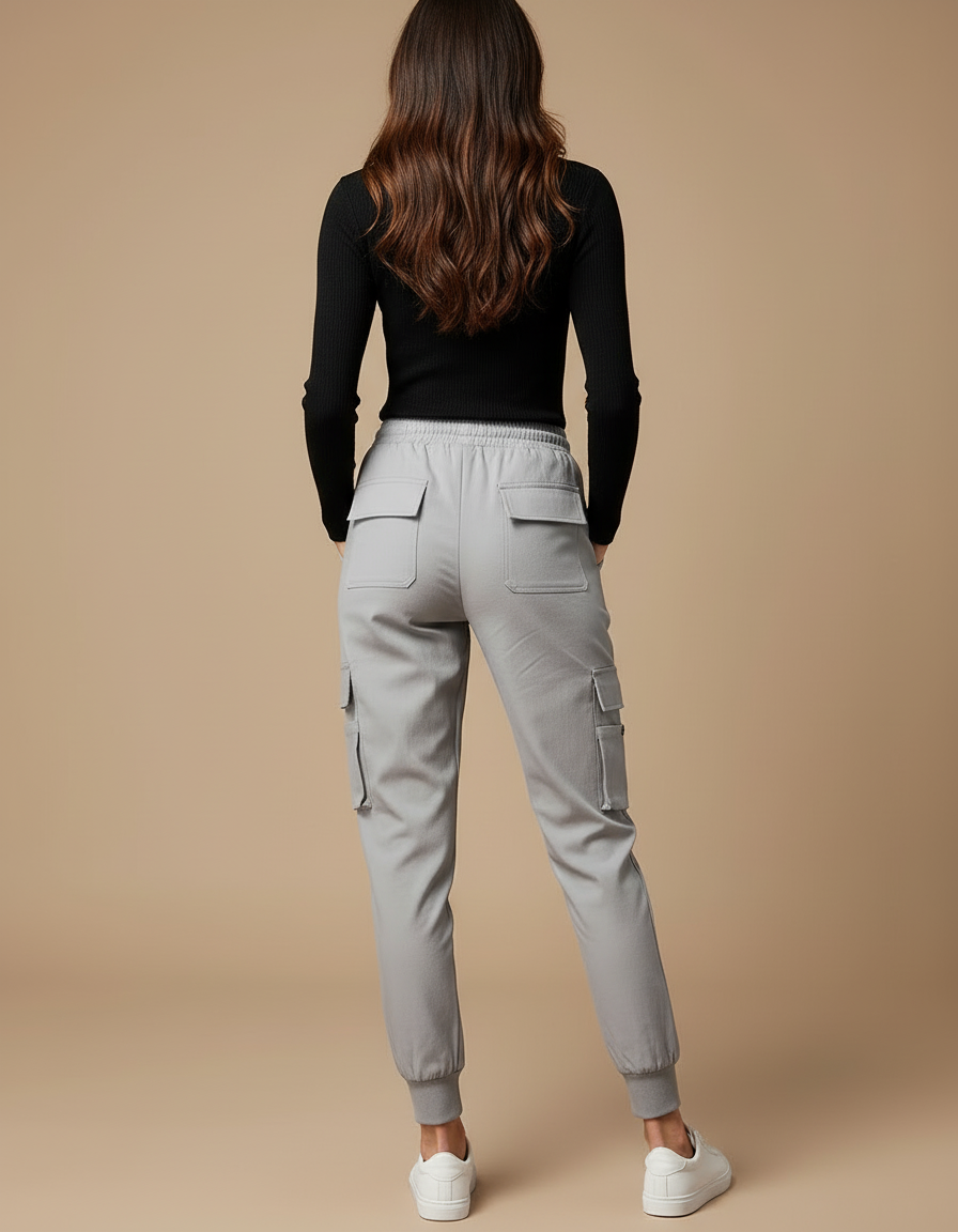 Pantalon Cargo Gris Femme Décontracté Multi-Poches Coton - Polyester - vue 2