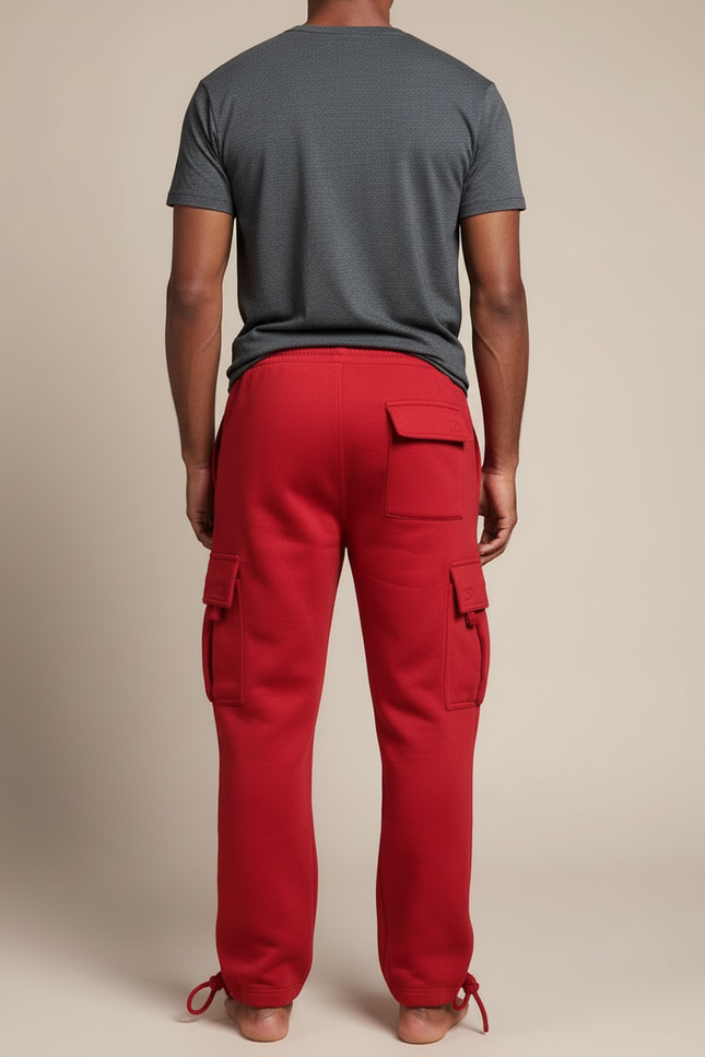 Pantalon Cargo Rouge Ample Molletonné Homme Sport - vue 2