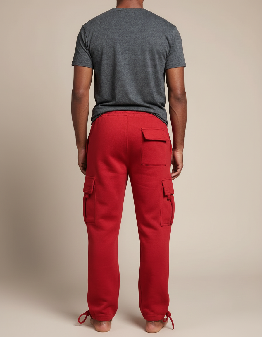 Pantalon Cargo Rouge Ample Molletonné Homme Sport - vue 2