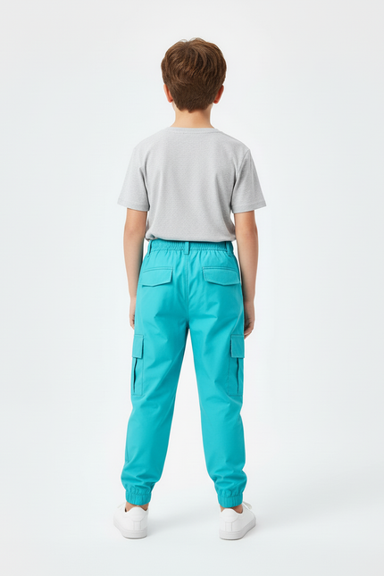 Pantalon Cargo Turquoise Ample Garçon Poches - Bleu Polyester - vue 2