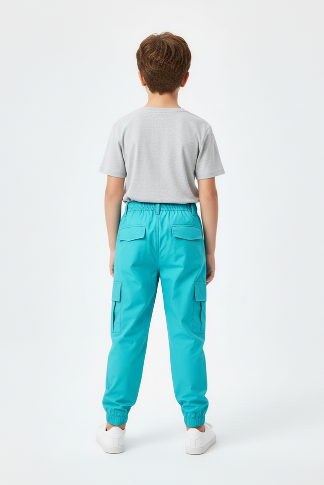 Pantalon Cargo Turquoise Ample Garçon Poches - Bleu Polyester - vue 2
