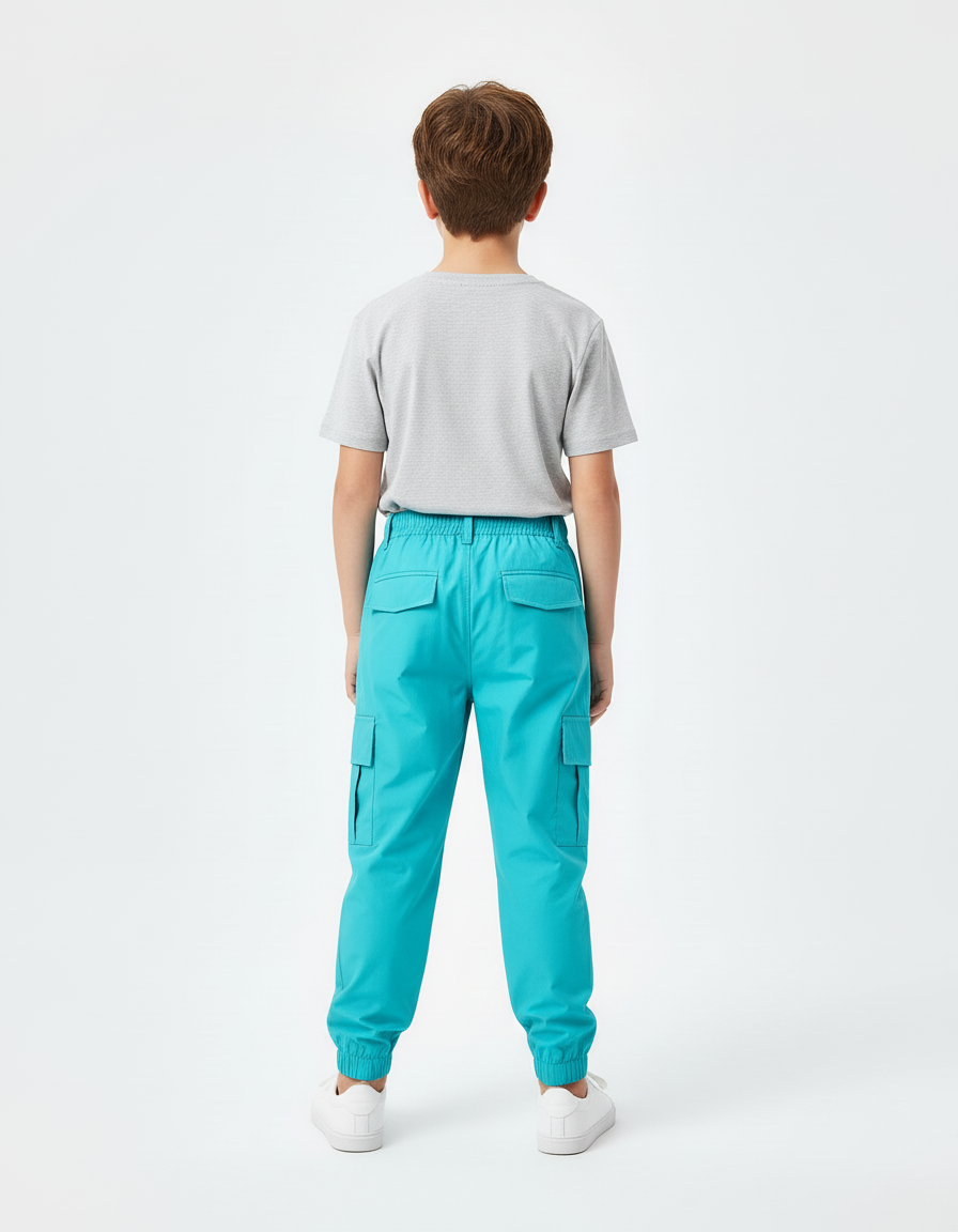 Pantalon Cargo Turquoise Ample Garçon Poches - Bleu Polyester - vue 2