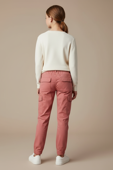 Pantalon Cargo Rose Coton Jogger Multi-Poches Enfant - vue 2