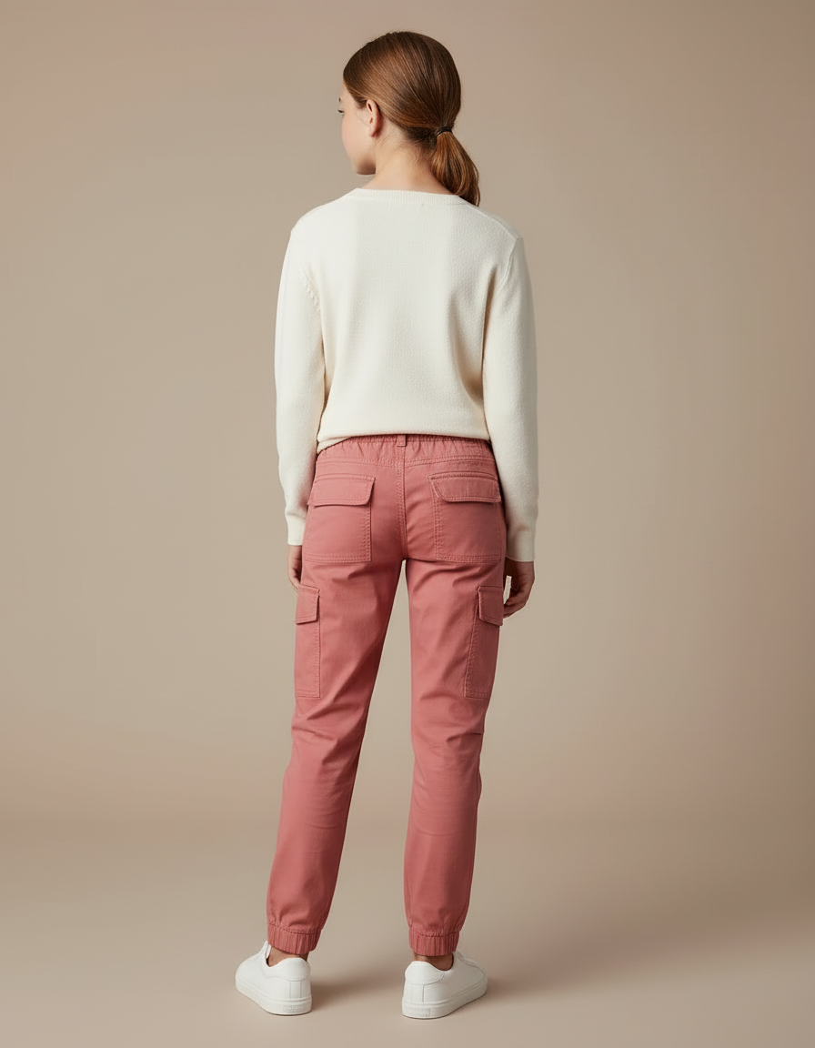 Pantalon Cargo Rose Coton Jogger Multi-Poches Enfant - vue 2