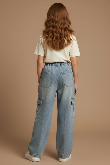 Pantalon Cargo Jean Ample Bleu Enfant - vue 2