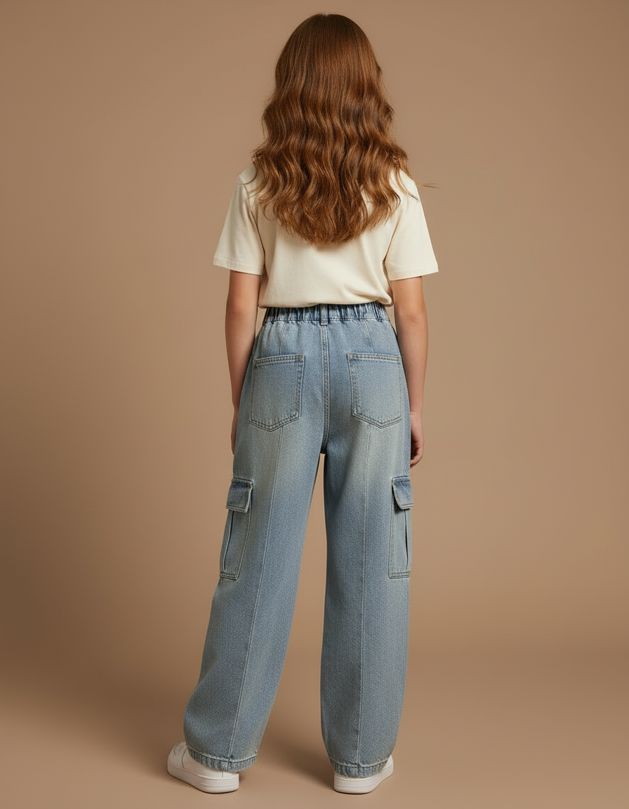 Pantalon Cargo Jean Ample Bleu Enfant - vue 2
