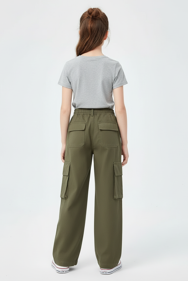 Pantalon Cargo Vert Ample Décontracté Enfant - Kaki Toile - vue 2