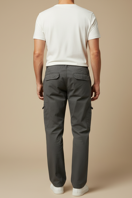 Pantalon Cargo Gris Coton Droit Multipoches Homme - Toile - vue 2