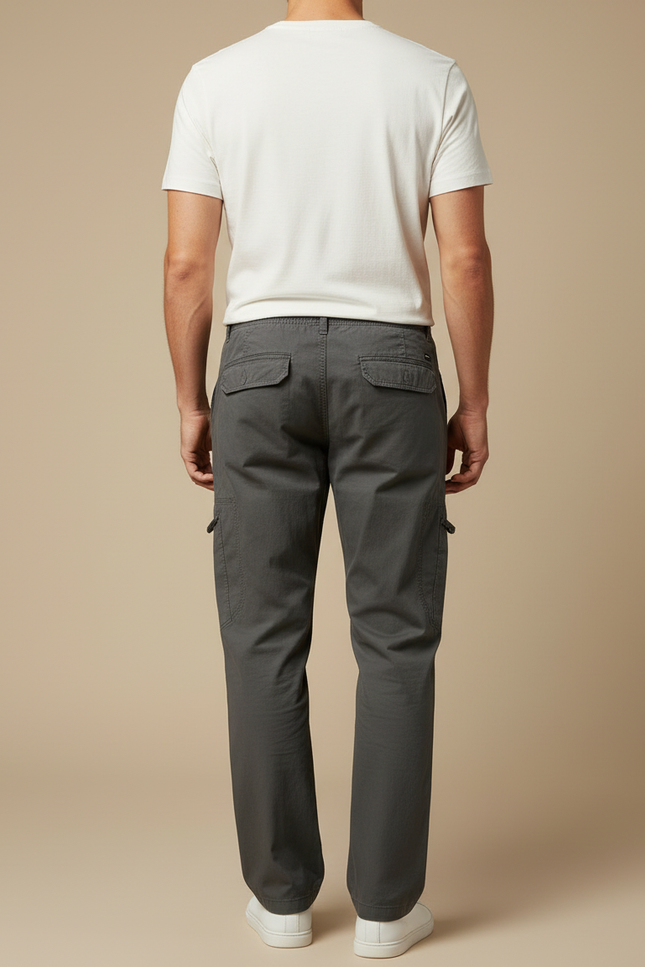 Pantalon Cargo Gris Coton Droit Multipoches Homme - Toile - vue 2