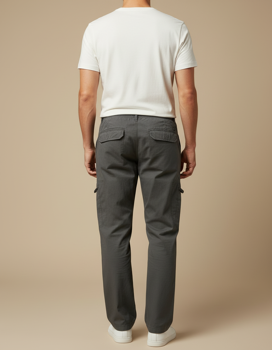 Pantalon Cargo Gris Coton Droit Multipoches Homme - Toile - vue 2