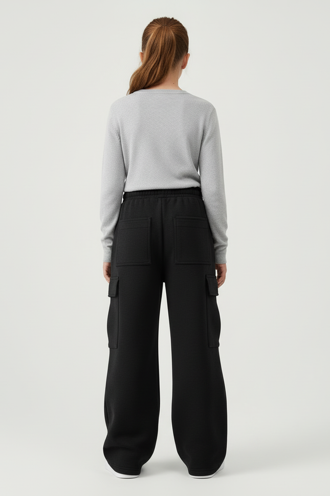 Pantalon Cargo Noir Ample Molletonné Femme Décontracté - vue 2