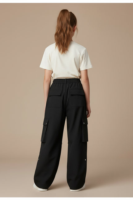 Pantalon Cargo Ample Noir Multipoches Enfant Décontracté - Polyester - vue 2