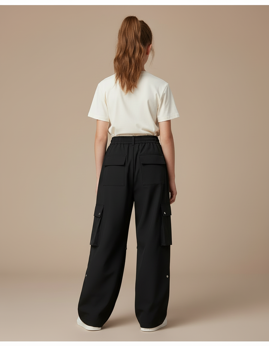 Pantalon Cargo Ample Noir Multipoches Enfant Décontracté - Polyester - vue 2
